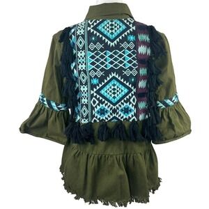 Beautiful Stories Anthropologie Inika Olive Green Utility Jacket S Embroidered